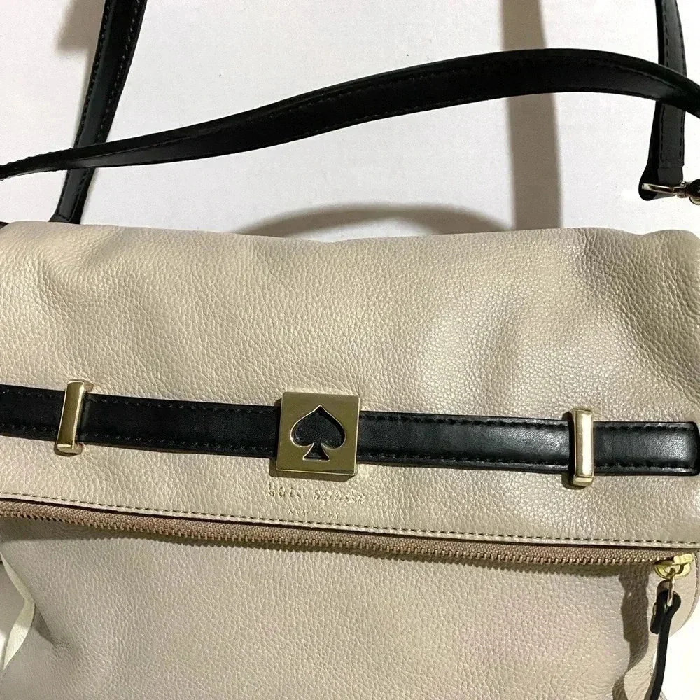 Kate spade grey white black leather satchel handbag